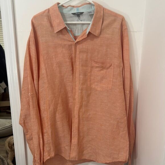BOHIO 100% Linen Orange Button-Up Shirt - Picture 1 of 10